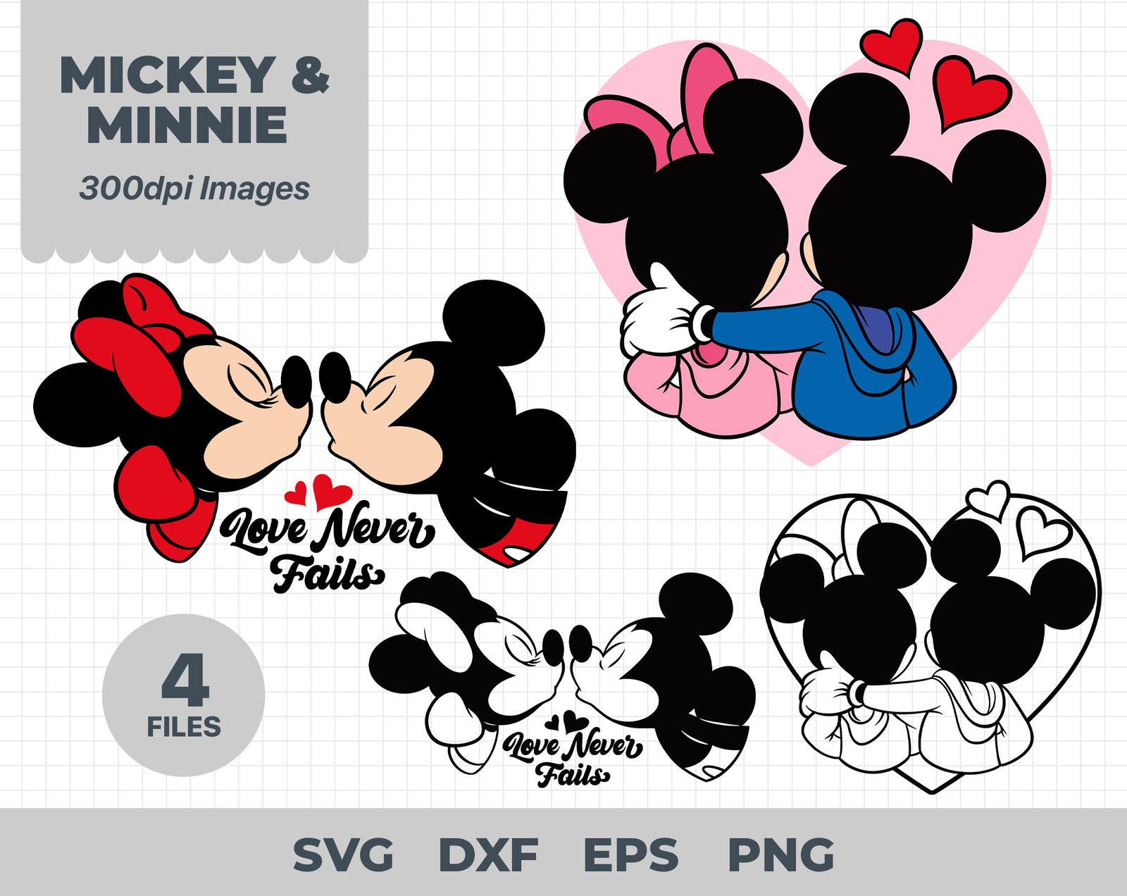 Mickey & Minnie Kissing SVG, Mouse SVG, Cut File Digital Download