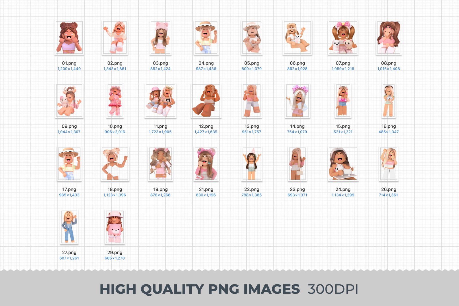 Roblox Girls Clipart PNG Digital Image Clip Art INSTANT DOWNLOAD printable