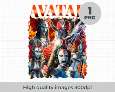 Fire & Ash Sci-Fi Warrior PNG – Blue Tribal Alien Shirt Design for Sublimation