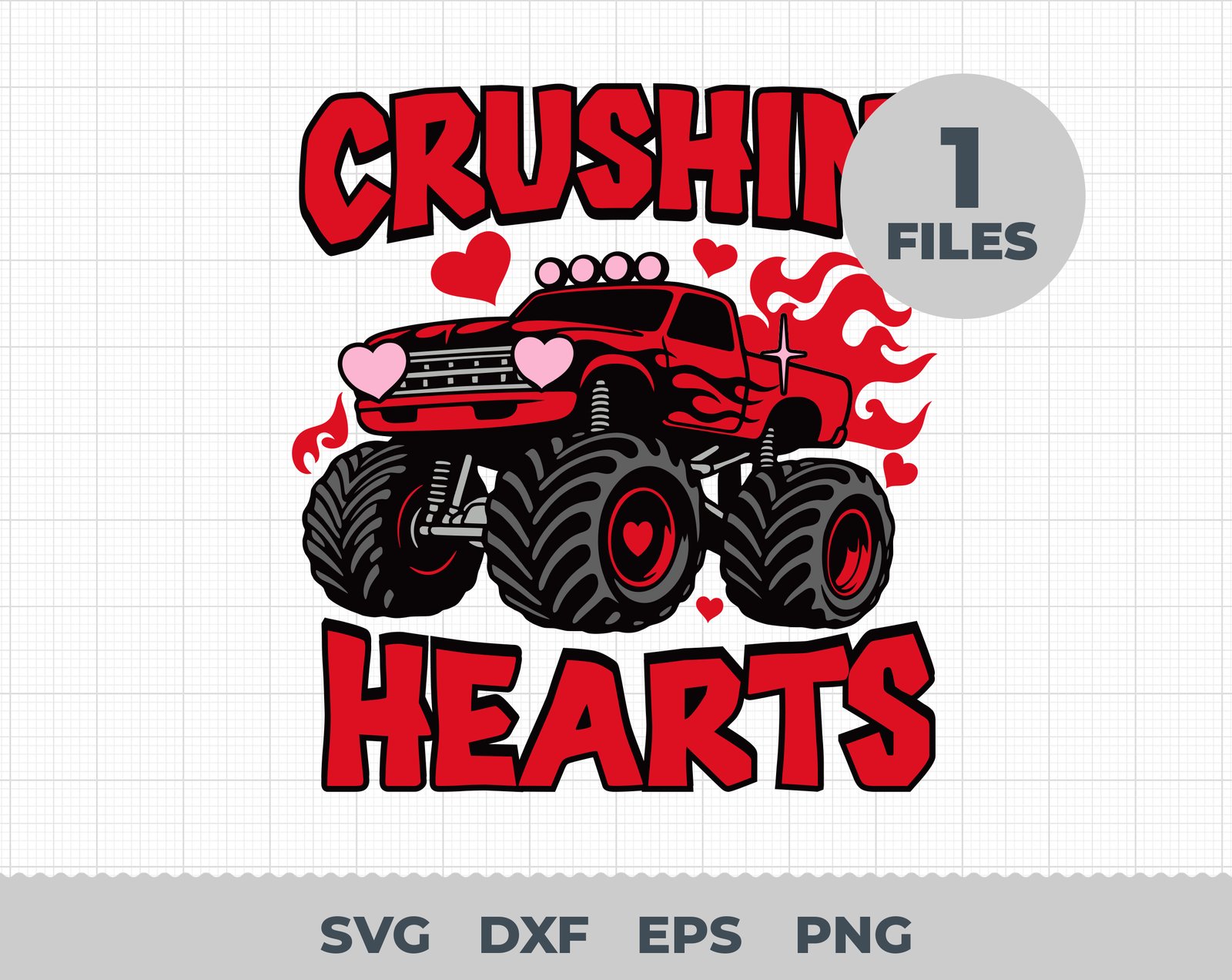 Boy Valentine Monster Truck svg, Crushin Hearts Toddler Shirt Graphic, Retro Distressed Kids Sublimation File, XOXO Love VDay